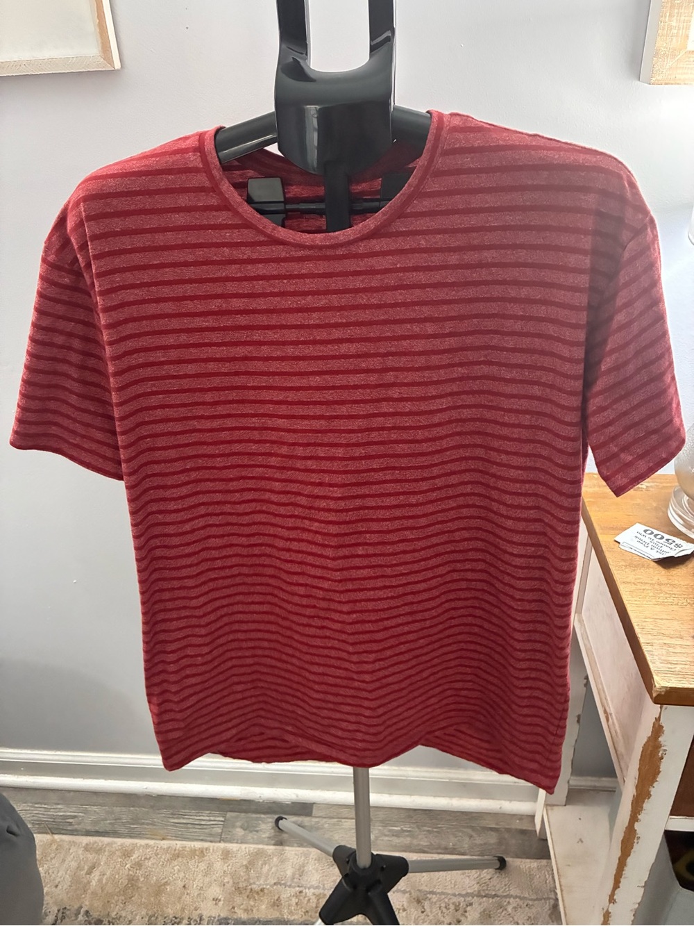 LuLaRoe Men's Red Striped Crewneck Tee